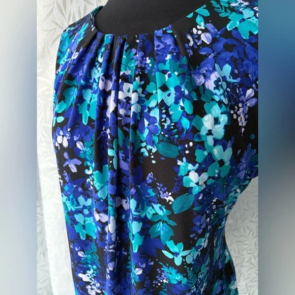 Calvin Klein Blue and Black Floral Blouse - Picture 2 of 9